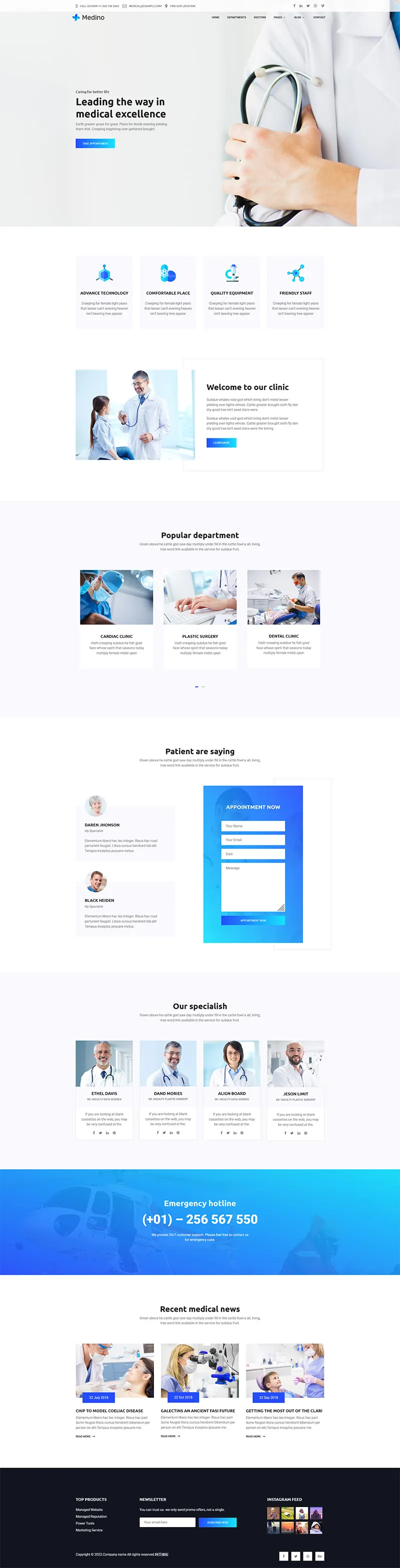 蓝白简约医疗检测机构html模板-8楼资源网