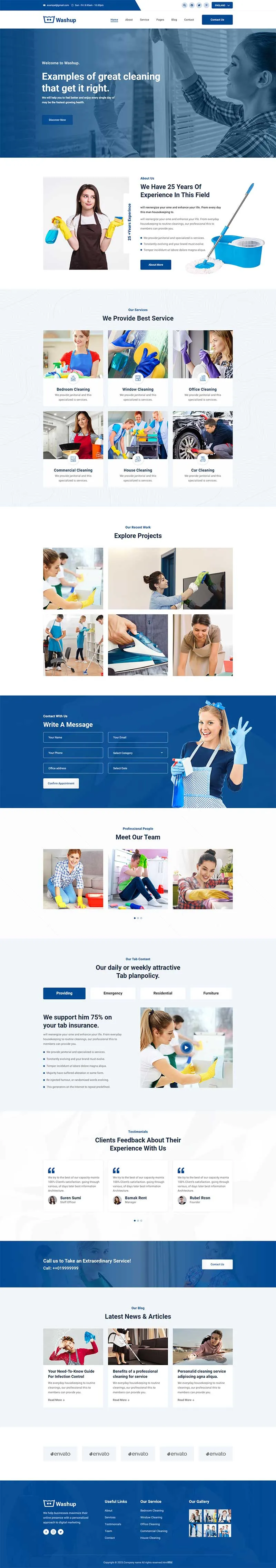 蓝色家政清洁服务公司静态html模板-8楼资源网