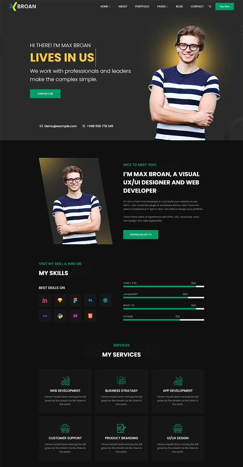 酷黑色响应式程序员个人介绍网页模板-8楼资源网