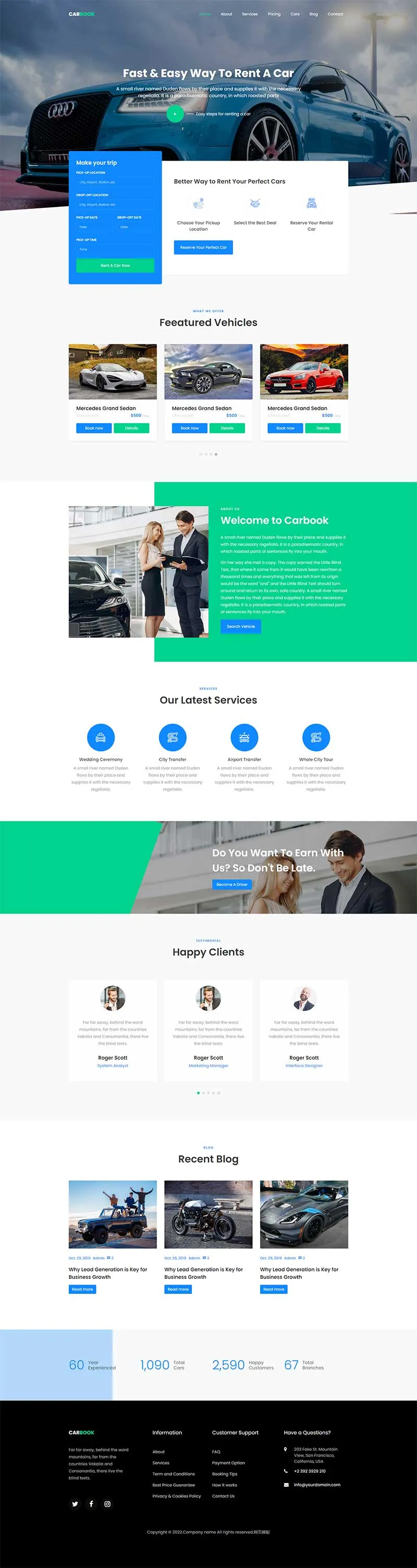 汽车租赁汽车接送Bootstrap4网站模板-8楼资源网
