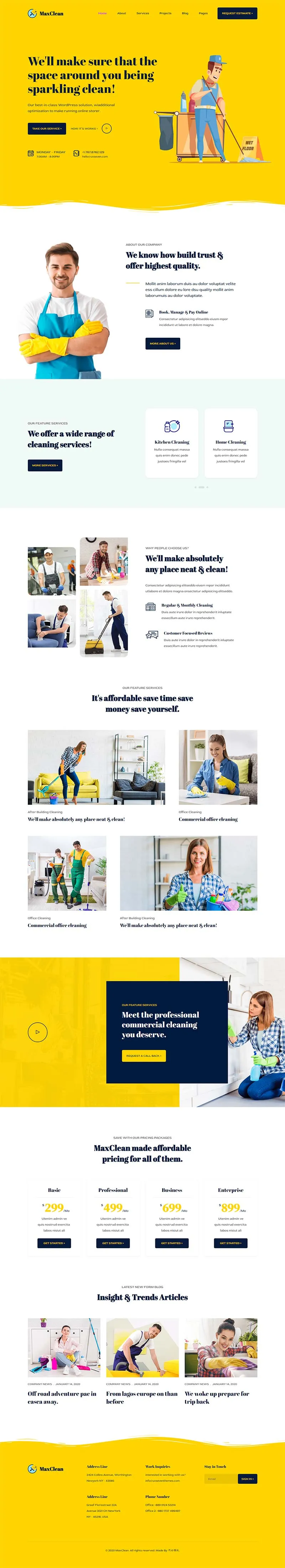 黄色保洁家政公司静态html网站模板-8楼资源网