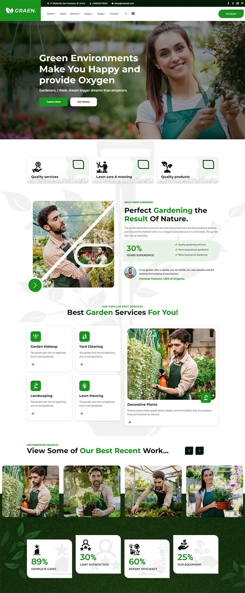 响应式绿色园林花艺前端网页模板-8楼资源网