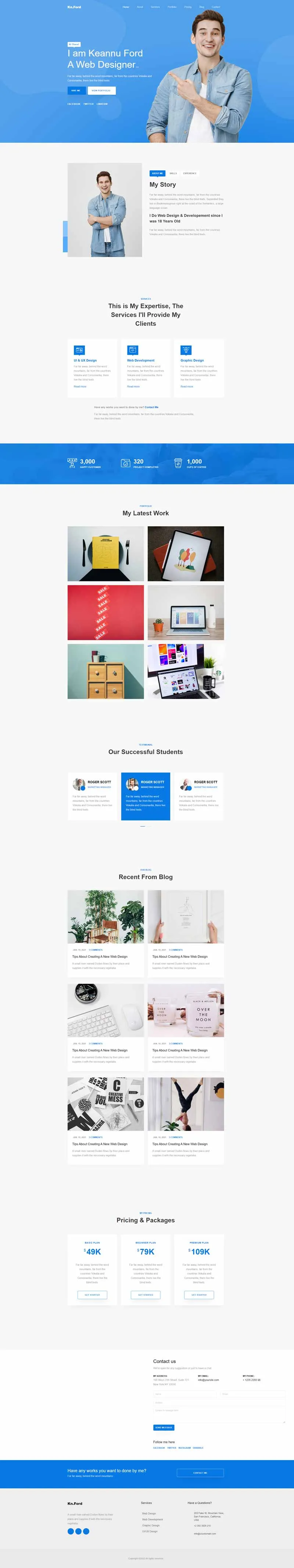 蓝色前端工程师UI设计师个人简历网页html模板-8楼资源网